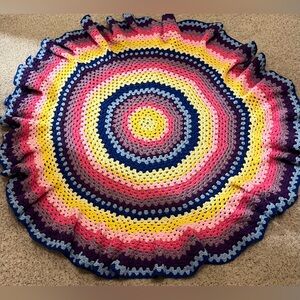 Incredible Handmade Multi-Colored Crocheted Round Tablecloth